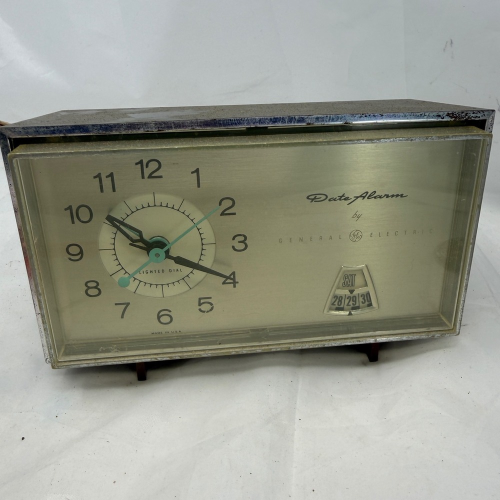 Vintage General Electric Date Alarm Clock Model 7349K Gold MCM USA Untested